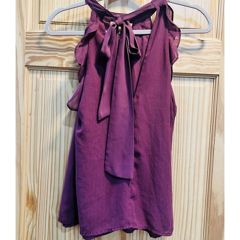 rue21 Women's Small Sleeveless Ruffle Blouse Deep Plum Tie-Back Halter Top